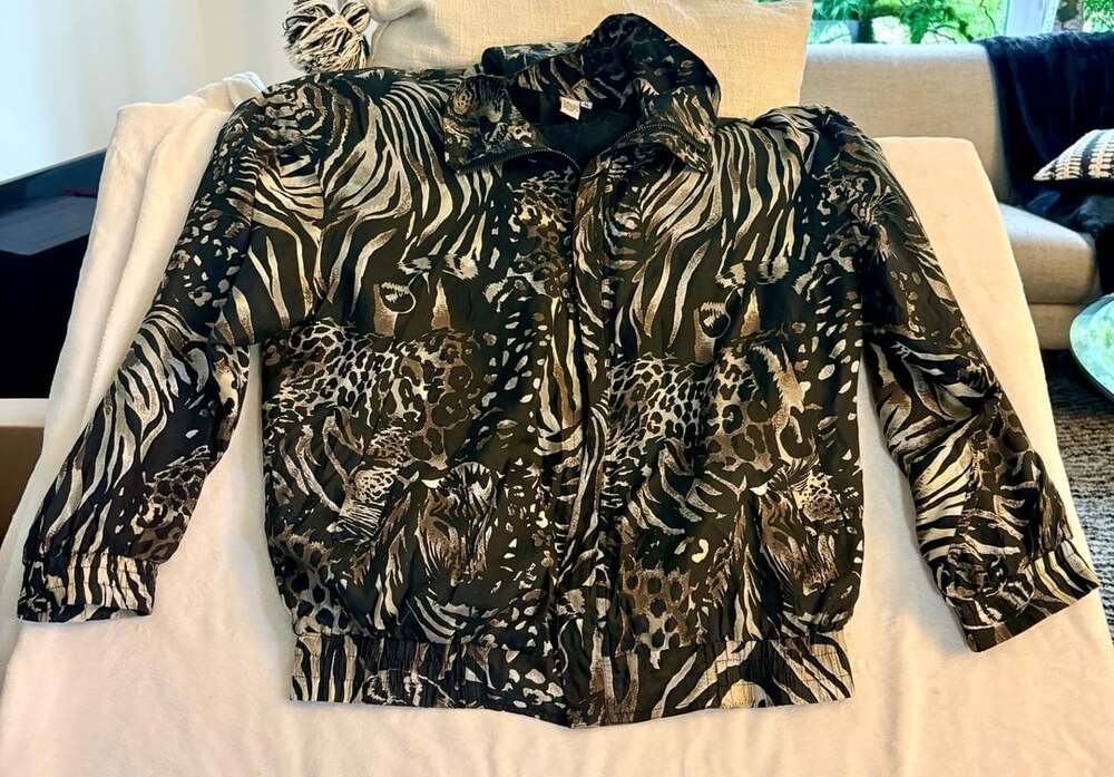 Vintage 90s 100% Silk Bomber Jacket by CO&CO Animal Print Zebra - Leopard Size S